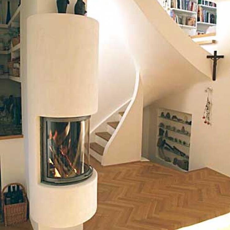 Heizkamin modern, weiß, Zylinder, mit 180 °Glassichttür 