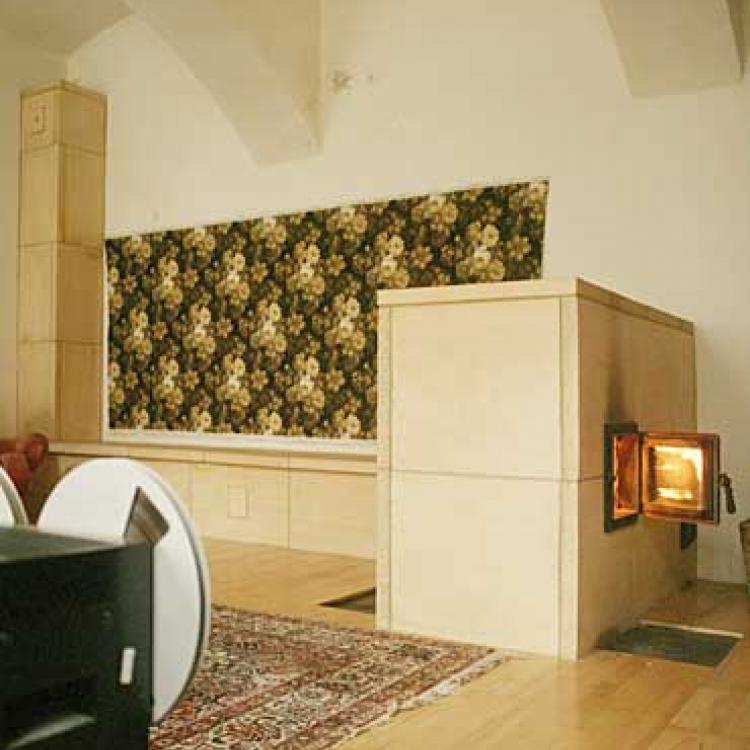 Kachelofen modern, Raumteiler, Schamotte, 2. Tür, 2600 kg